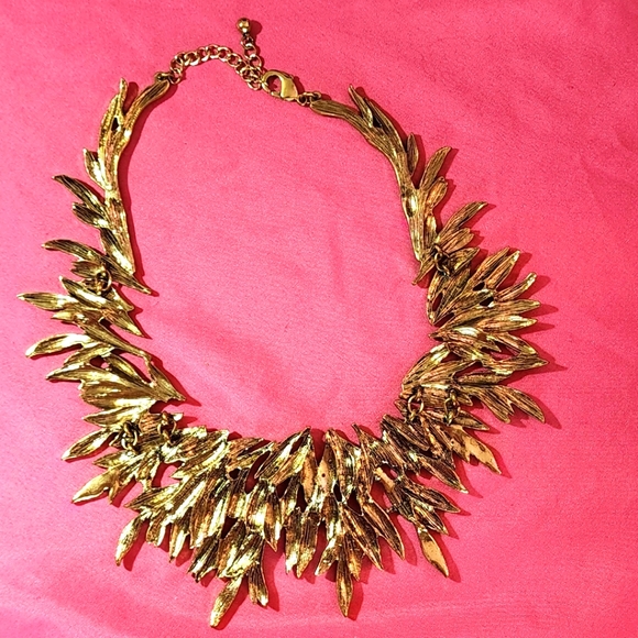 Statement necklace, lots of rhinestones, bronze Leaf, vintage sparkling - Picture 6 of 12